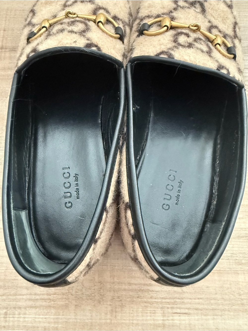 Women’s Gucci Beige and Brown GG Wool Horsebit Loafers - Picture 5 of 5